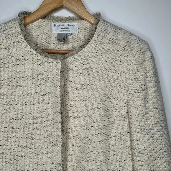 Helene Berman London Cream Tweed Fringe Blazer Size Medium - Picture 2 of 13